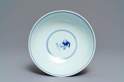 A Chinese blue and white 'playing boys' bowl, Yongzheng mark and of the period